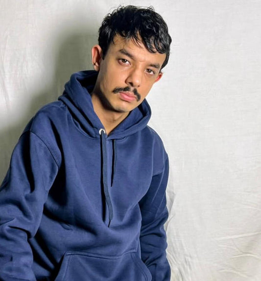 Blue Plain Hooded Sweatshirt